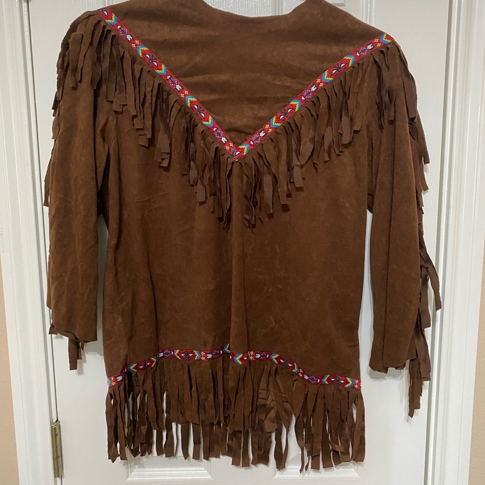 Frontier Brown Fringe Top and Pants with Colorful Trim